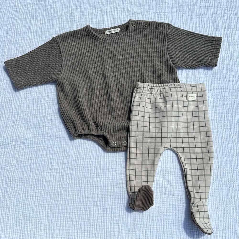 Baby Button Shoulder Romper Set